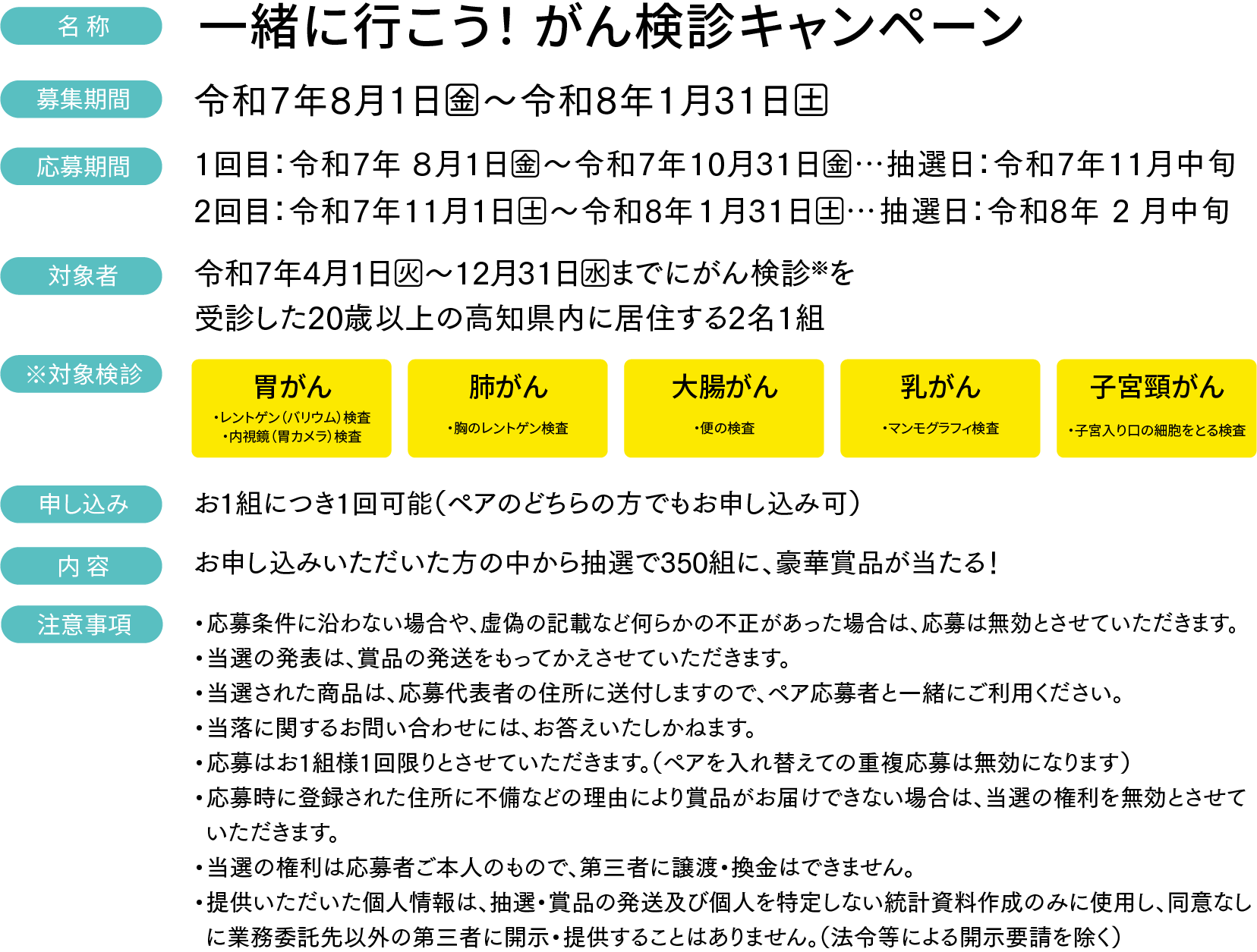 一緒に行こう！がん検診キャンペーン：応募要項